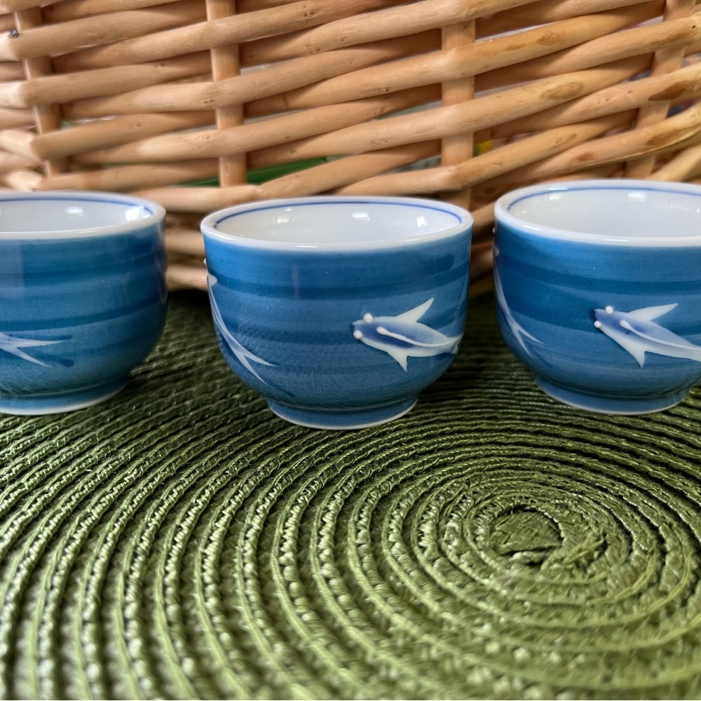 Blue Fish Sake Cups
